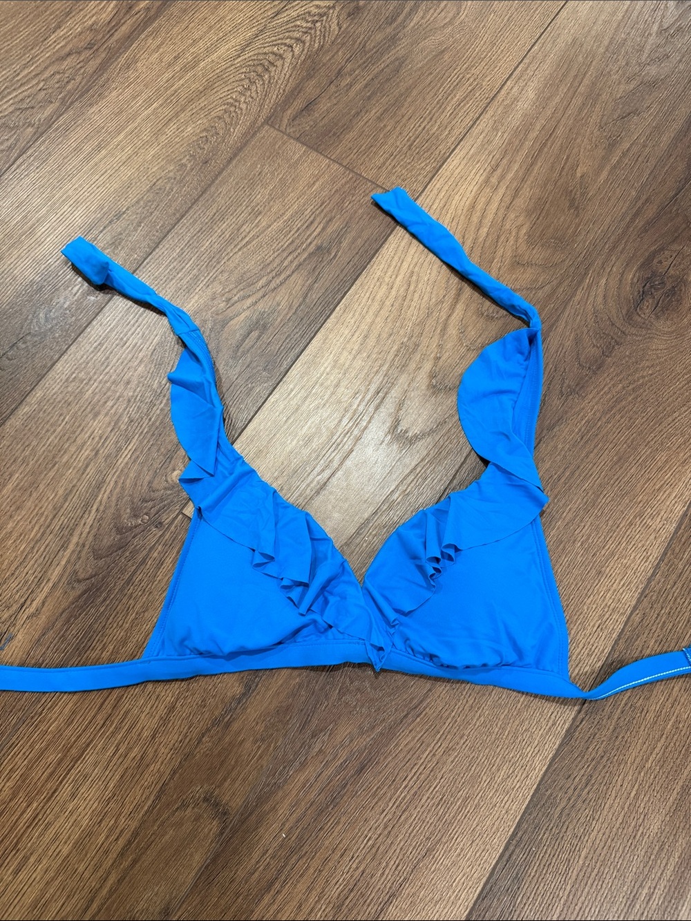 Chaps • Bright Blue Ruffle Triangle Bikini Top (L)